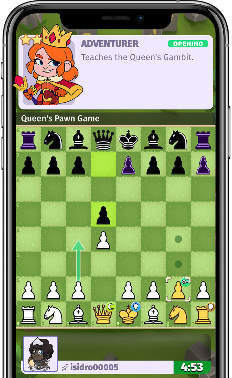ChessX gameplay with an Adventurer Hero teaching the Queen’s Gambit